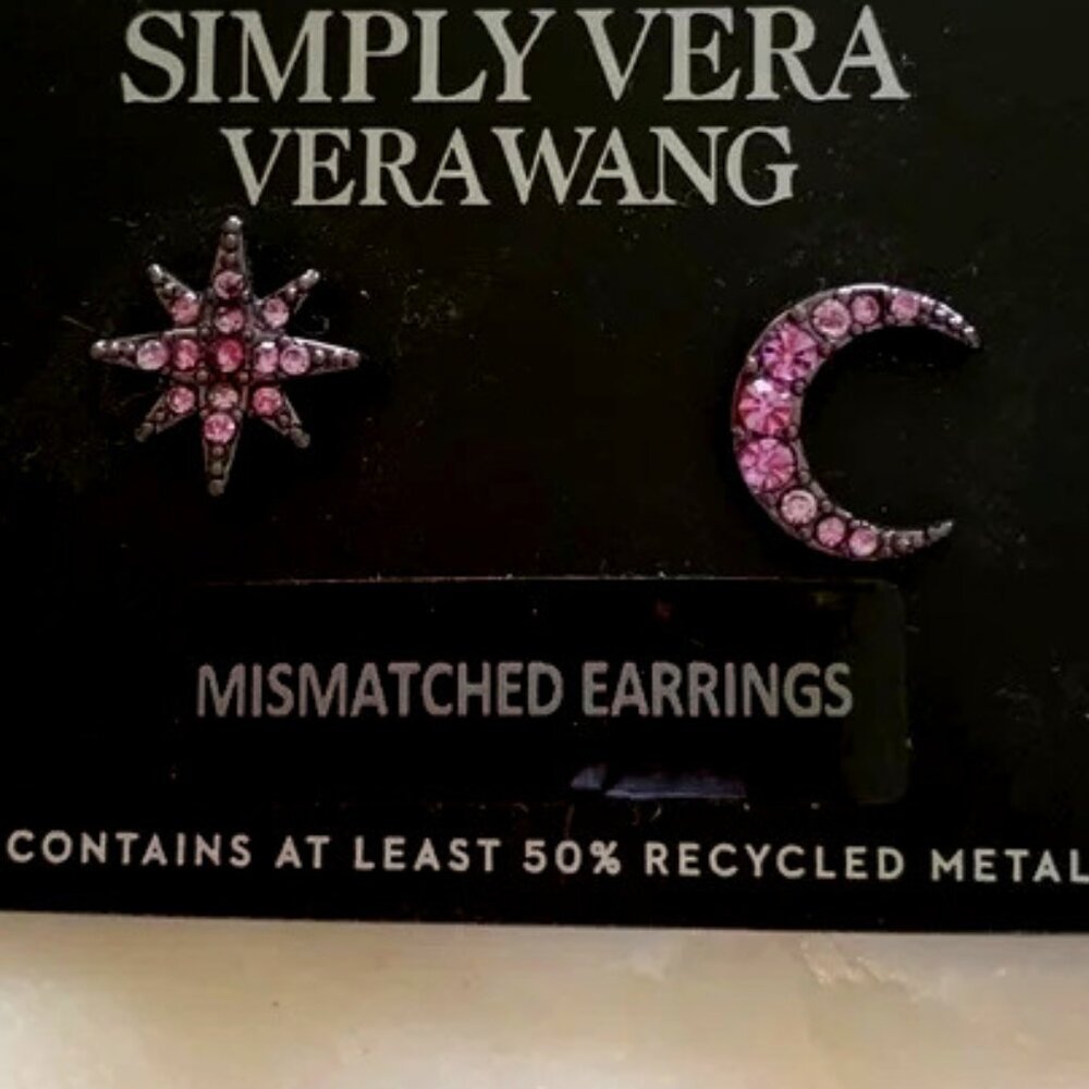 VERA WANG Celestial Purple/Purple Crystal Moon & Star Stud Earrings**NEW! - Picture 2 of 3